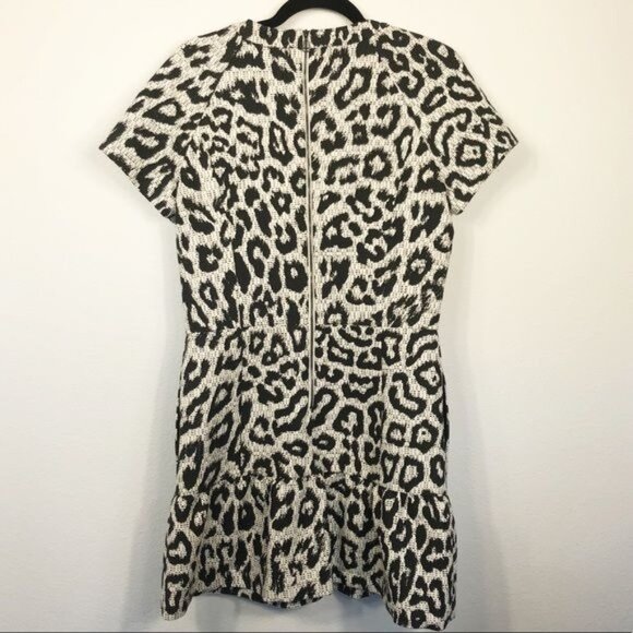 Sea Black Cream Animal Print Leopard Cheetah Woven Texture Dress Pockets Size 4 - Picture 7 of 9